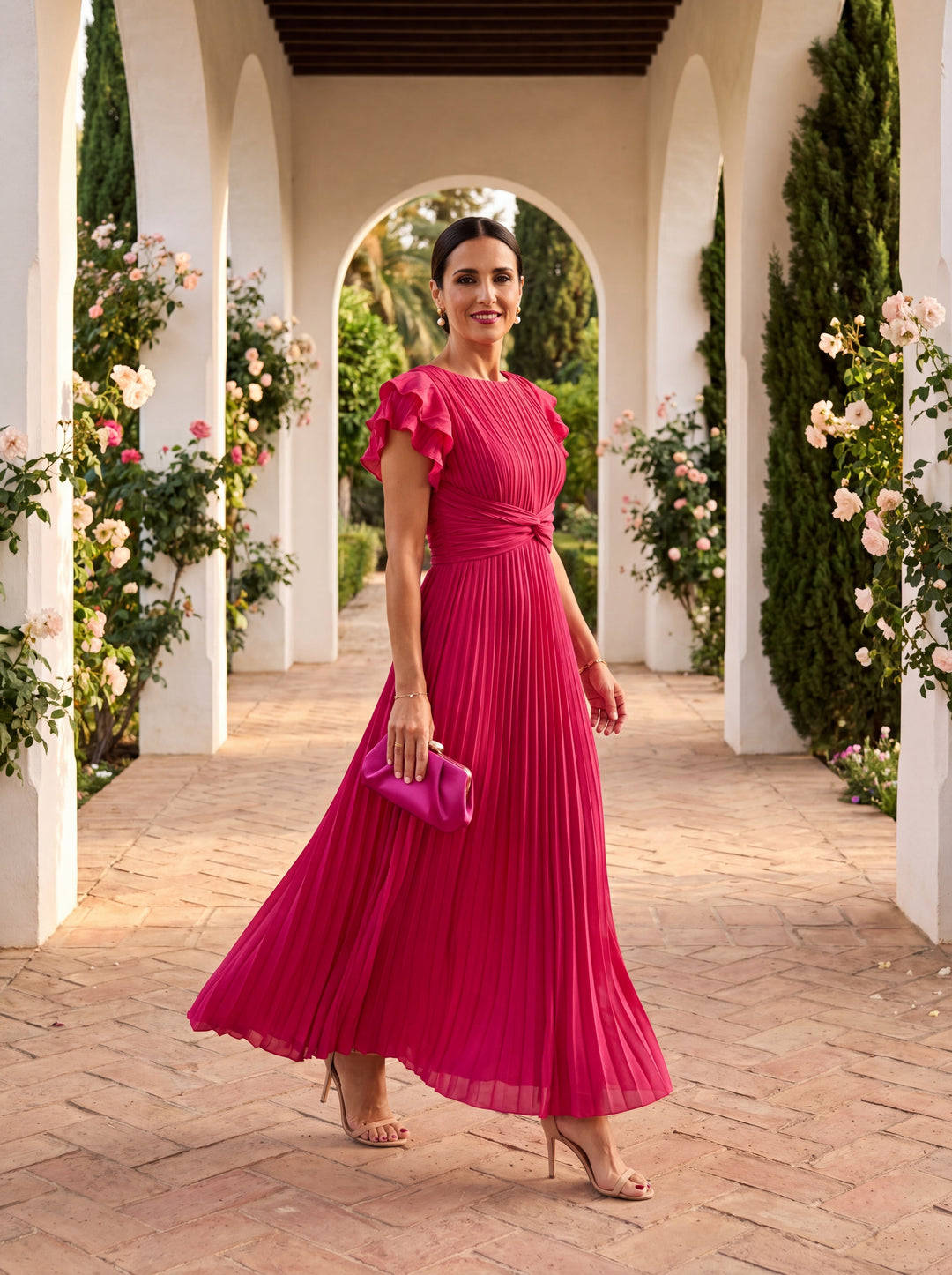 Women's Wedding Guest Dress with Pleated & Ruffle | Maxi