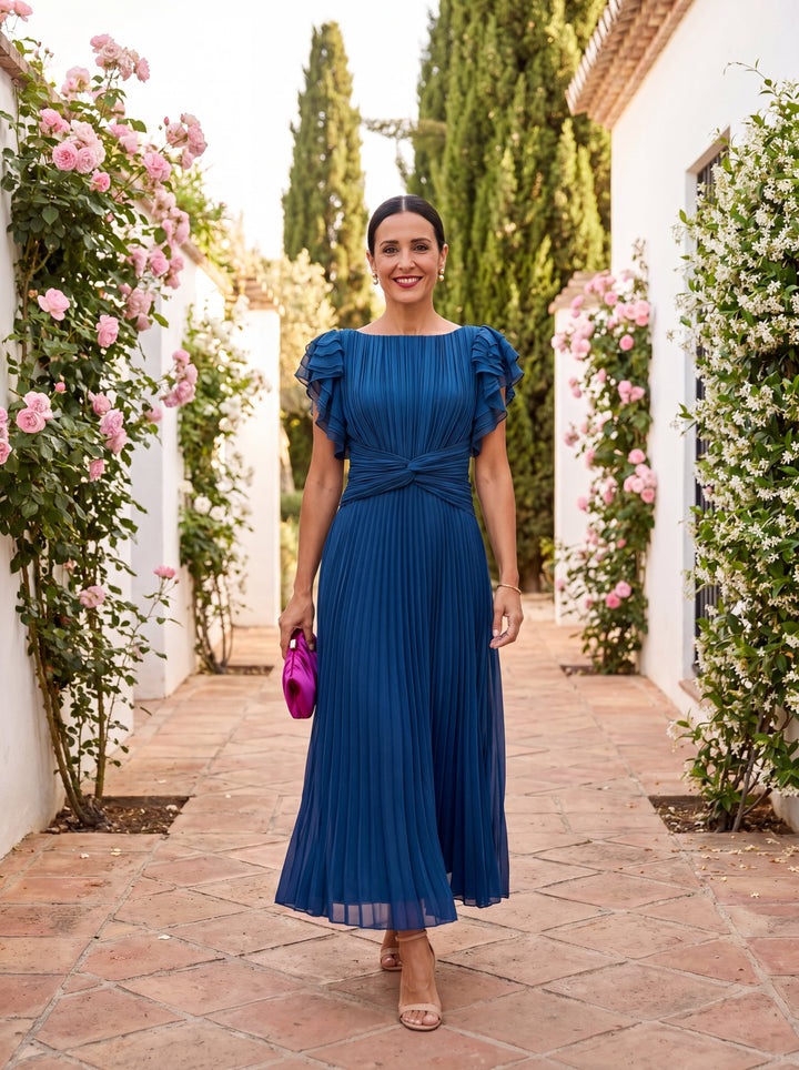 Women's Wedding Guest Dress with Pleated & Ruffle | Maxi