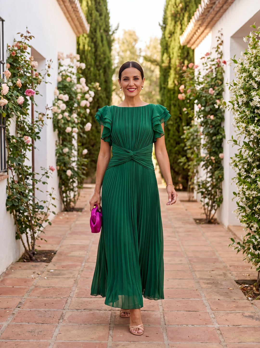 Women's Wedding Guest Dress with Pleated & Ruffle | Maxi