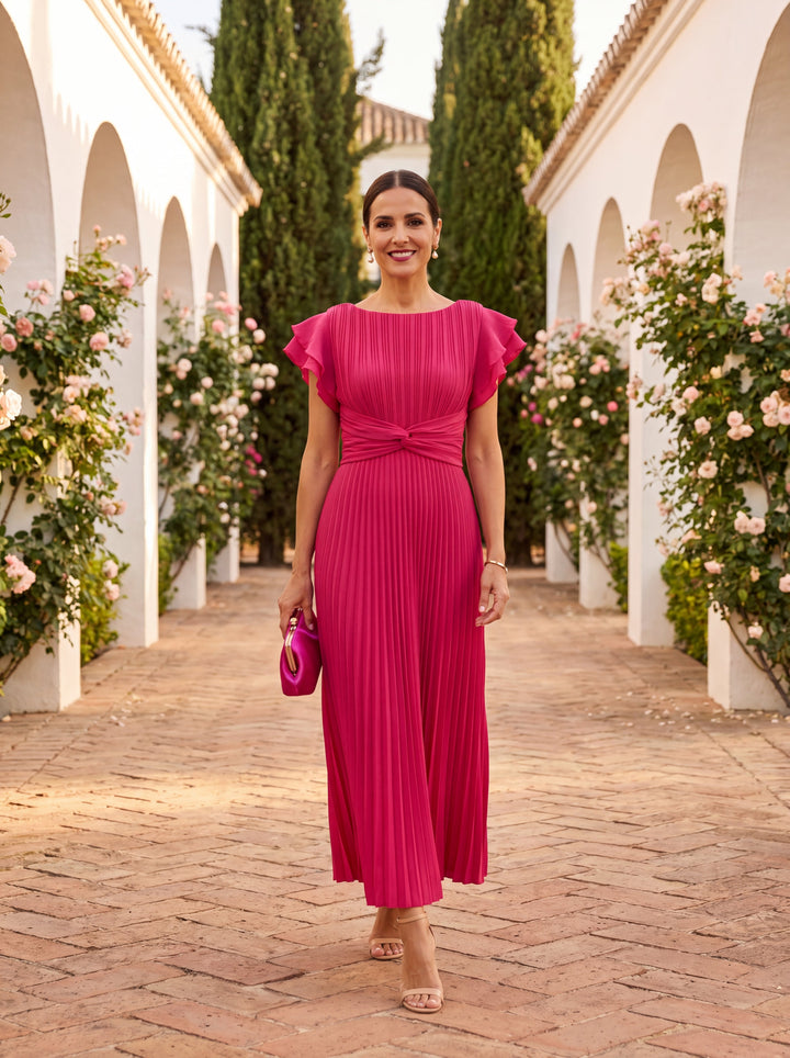 Women's Wedding Guest Dress with Pleated & Ruffle | Maxi