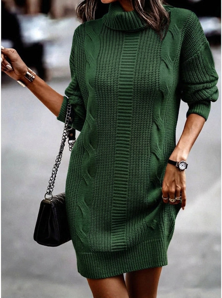 Women's Winter Dress Cable Knit with Turtle Neck | Long Sleeve Mini