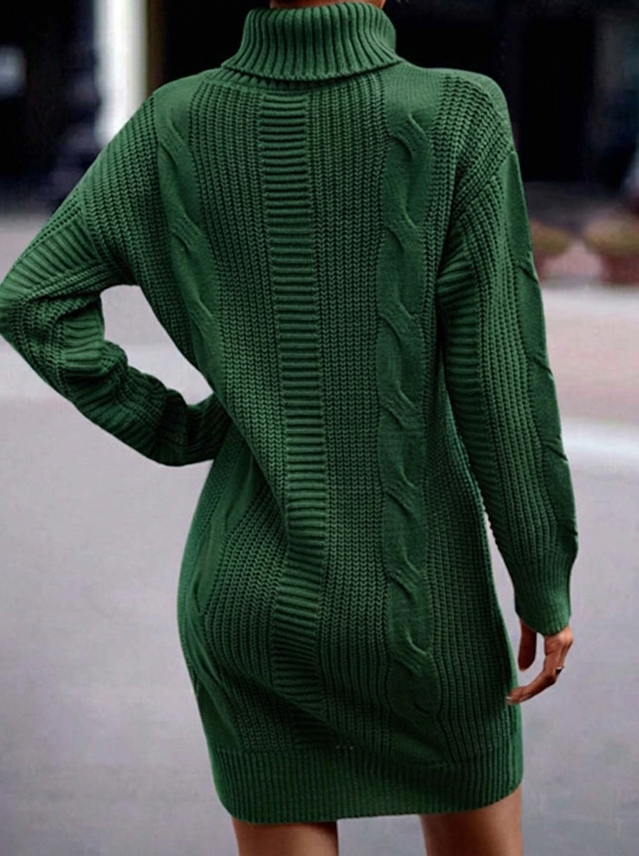 Women's Winter Dress Cable Knit with Turtle Neck | Long Sleeve Mini
