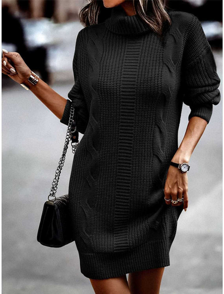 Women's Winter Dress Cable Knit with Turtle Neck | Long Sleeve Mini