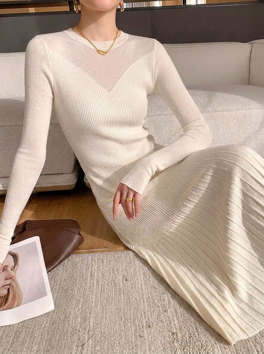 Women's Winter Dress Midi Long Sleeve | Ribbed Knit