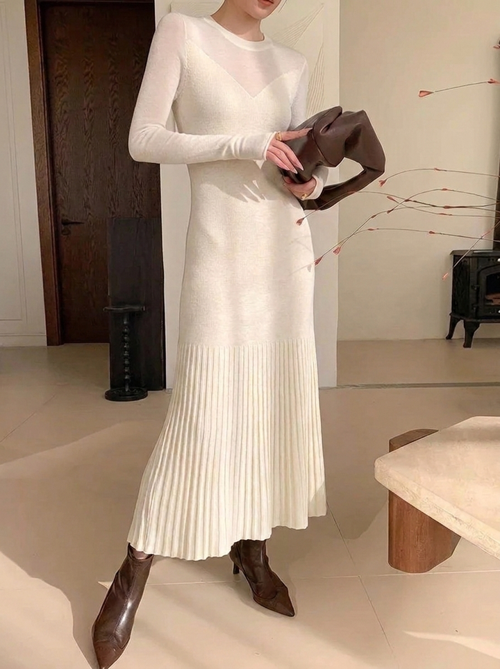 Women's Winter Dress Midi Long Sleeve | Ribbed Knit