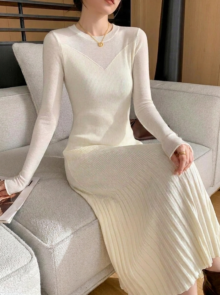Women's Winter Dress Midi Long Sleeve | Ribbed Knit