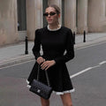 Women's Winter Dress with Long Sleeve & A-Line Ruffle Trim | Mini