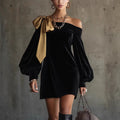 Women's Winter Dress with Off Shoulder & Bow | Long Sleeve
