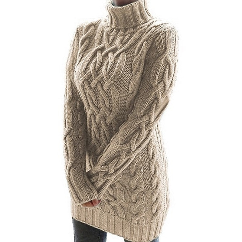 Women's Sweater Dress | Turtleneck Cable Knit Relaxed