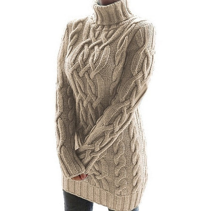 Women's Sweater Dress | Turtleneck Cable Knit Relaxed