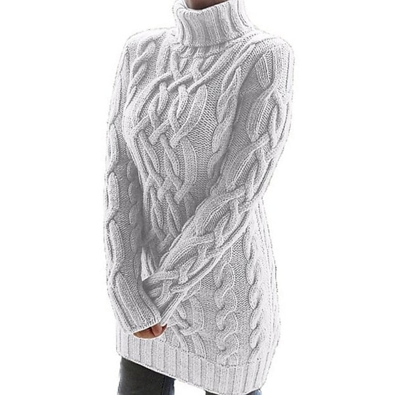 Women's Sweater Dress | Turtleneck Cable Knit Relaxed